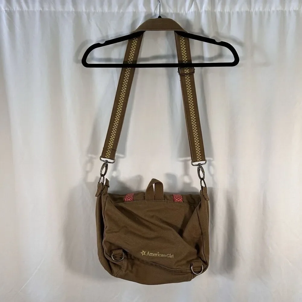 American Girl Tote Bag Brown Canvas Zip Top Pockets Shoulder Strap Magnetic Snap